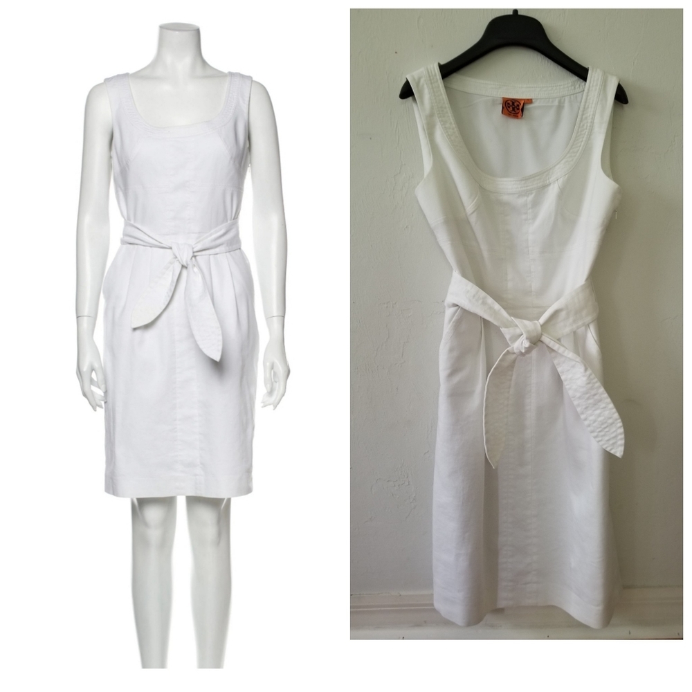 Tory Burch Sz 2 XS White Cotton Blend tied dress